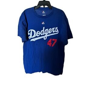 Majestic LA Dodgers Baseball T shirt‎ Short Sleeve Cruz # 47 Mens Size Medium
